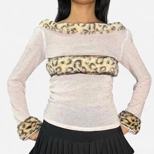 90s Leopard Trim Sheer Top